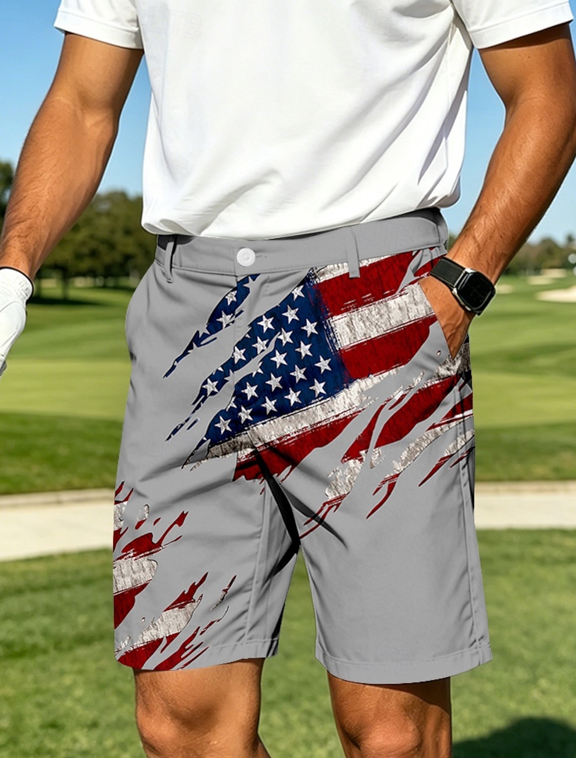4th of July 2026 250th Men's Star American US Flag Bermuda Shorts Casual Shorts Golf Shorts Mid Waist Business Casual Work Golf Beach Vacation Wear Flat Front Shorts with 4 Pockets Designer Clothing
