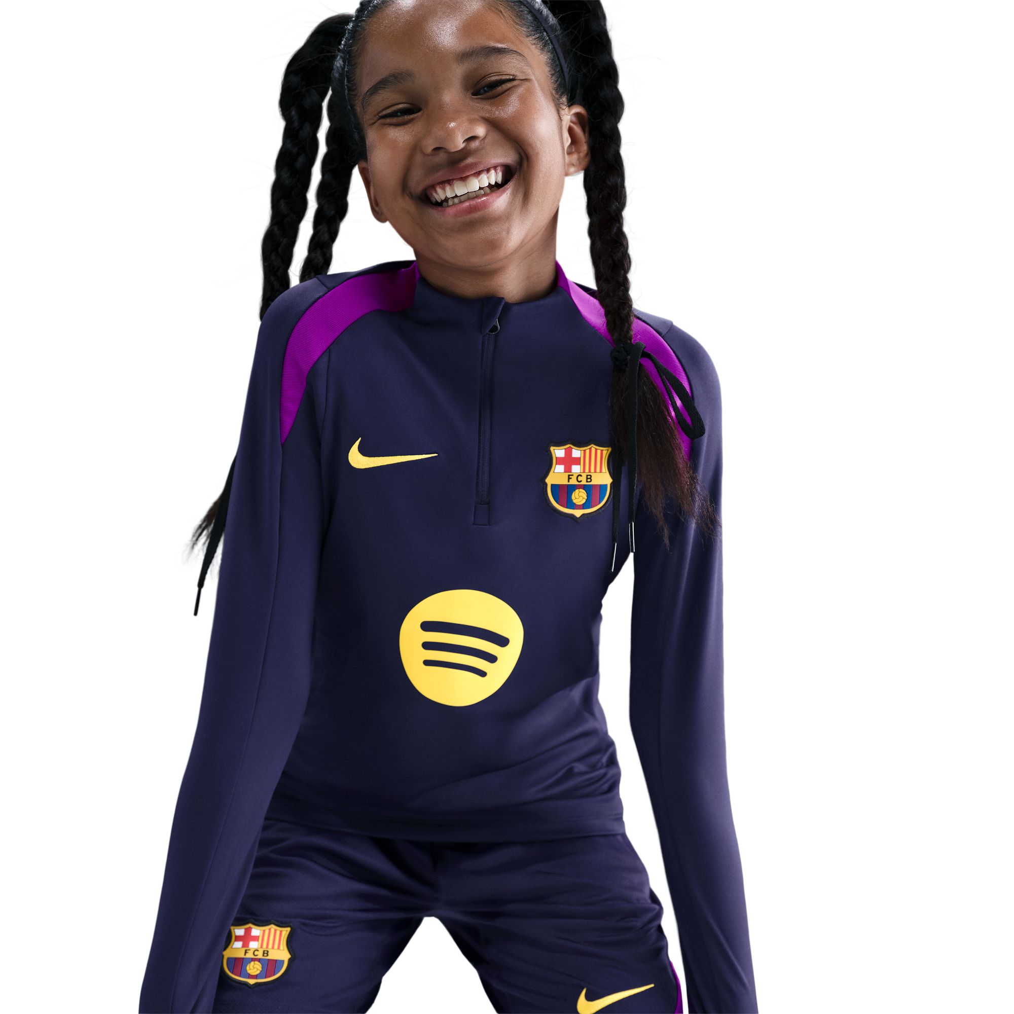 [SJH] Barcelona Youth 2025/26 Strike Drill Quarter-Zip Dri-FIT Long Sleeve Jersey Top - Navy