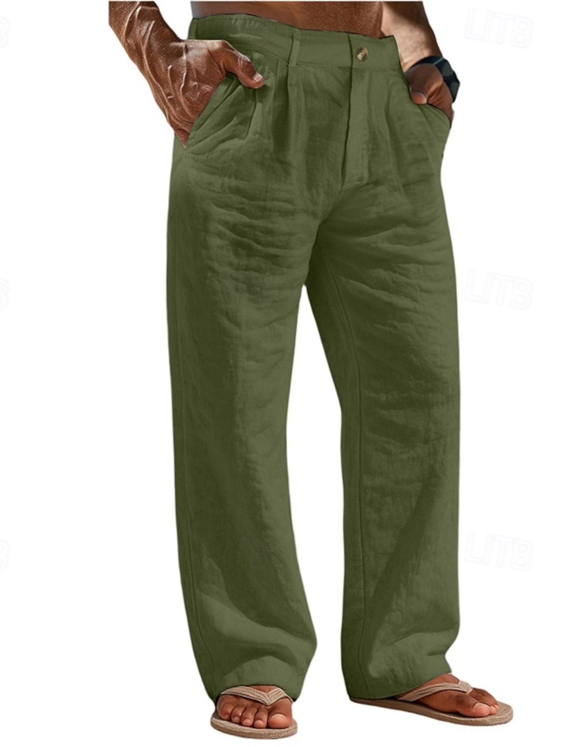 Men's Linen Pants Trousers Summer Baggy Beach Pocket Plain Comfort