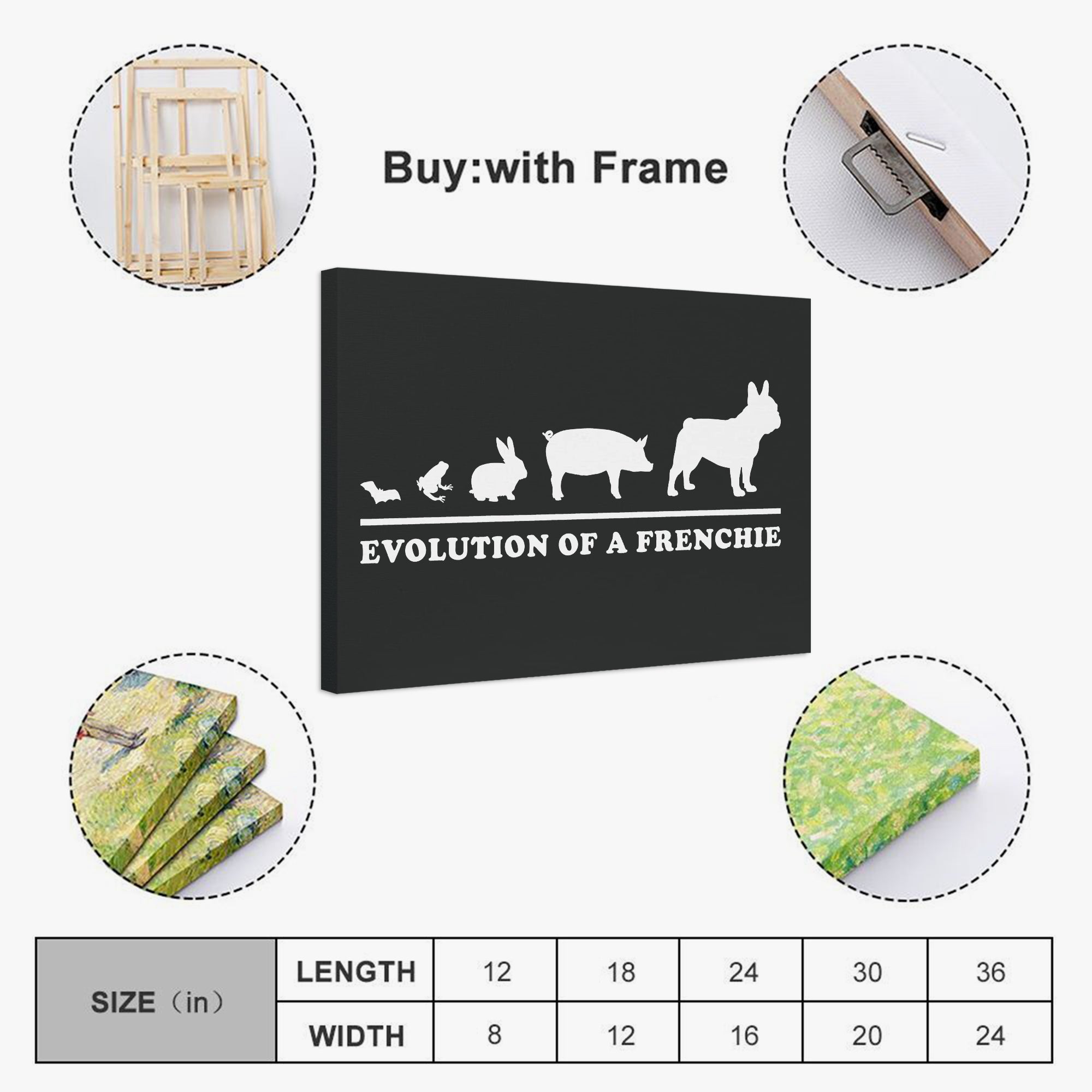 French Bulldog Elaine Adorable Frenchie Canvas Wall Art Durable Dog Item