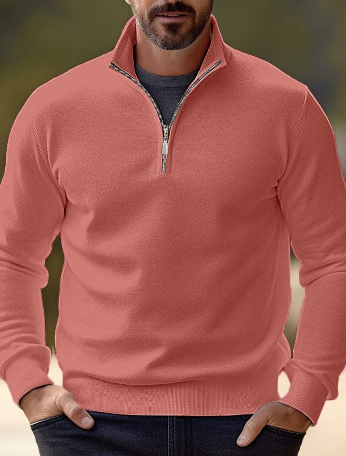 Men's Sweater Pullover Jumper Dress Knit Ribbed Regular Half Zip Slim