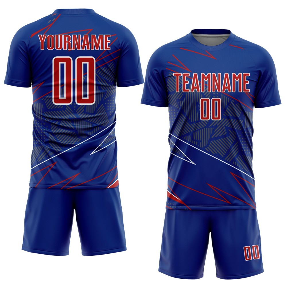 Jersey Custom Soccer Red-White Royal Sports Uniform Lines Sublimation