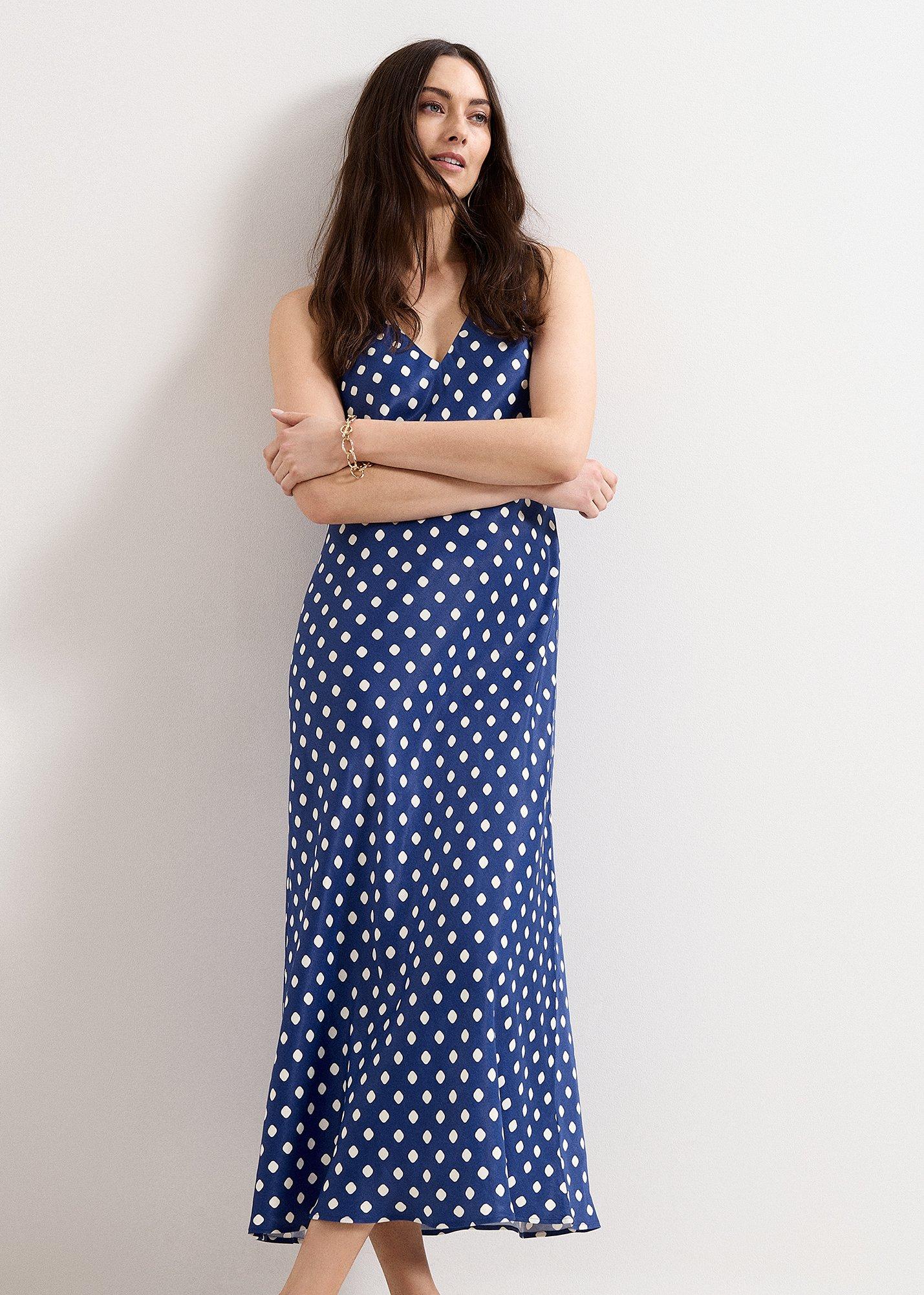 Tina Navy Spot Slip Dress