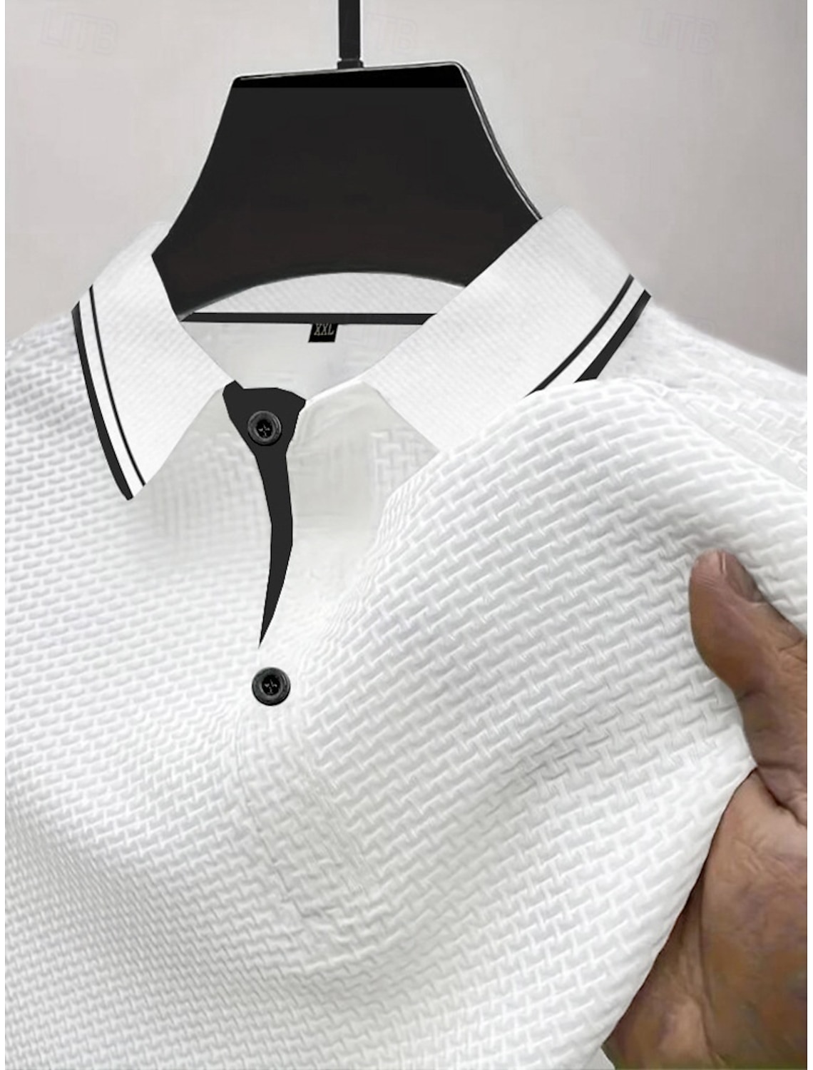 Men's Polo Ice Silk Seersucker Polo Casual Business Ribbed Polo Collar Short Sleeve Fashion Basic Solid Color Buttons Summer Spring & Fall Regular Fit Black White Navy Blue Light Blue Polo