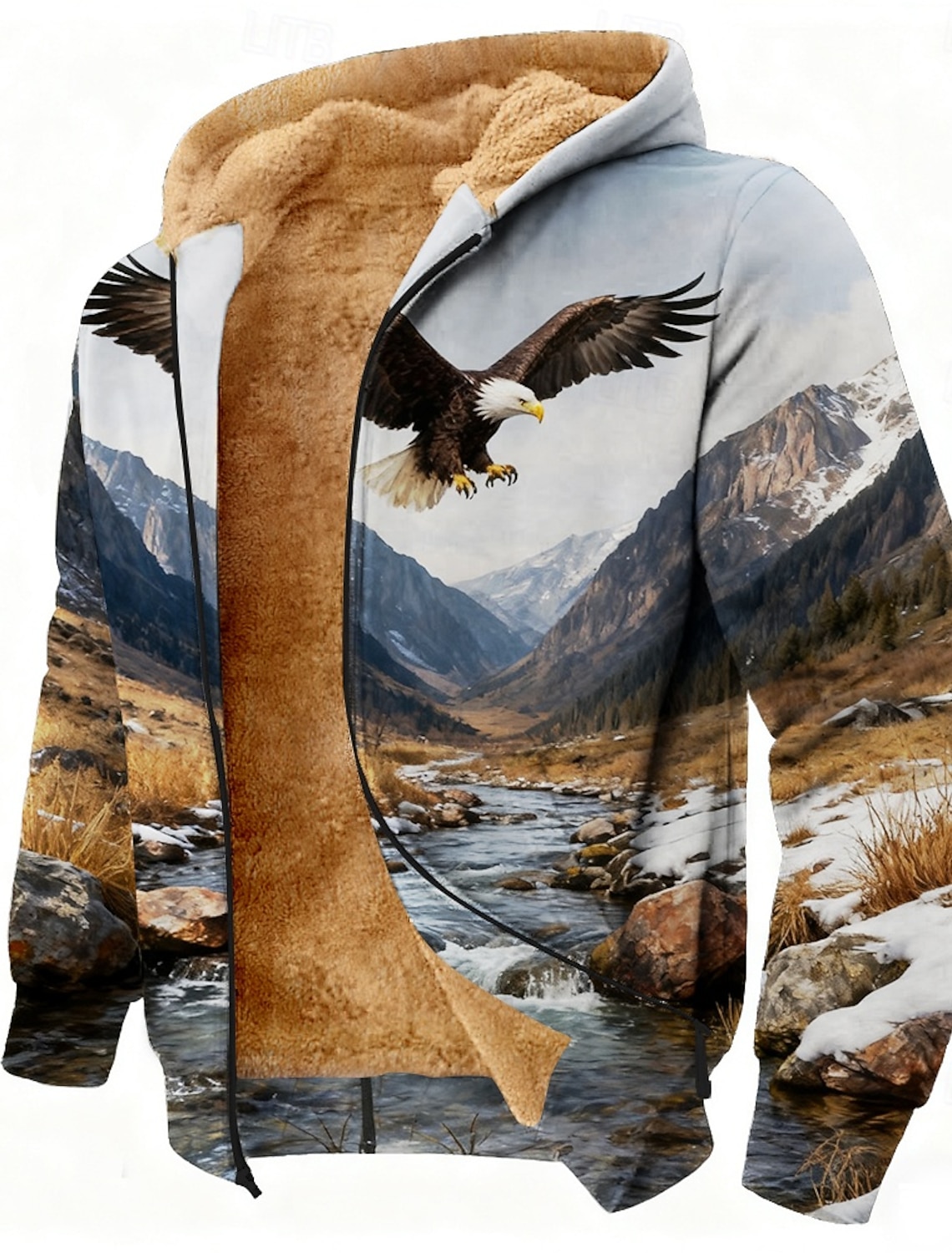 Men's Eagle Fleece Hoodie Jacket Sweatshirt Classic Military Hunting
