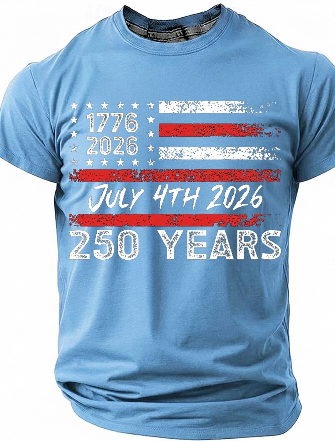 July 4th 2026 250th Anniversary Men's 1776-2026 USA Flag Graphic T Shirt Short Sleeve Crew Neck Distressed Patriotic America Birthday Independence Day Celebration Gift Designer Clothing Apparel