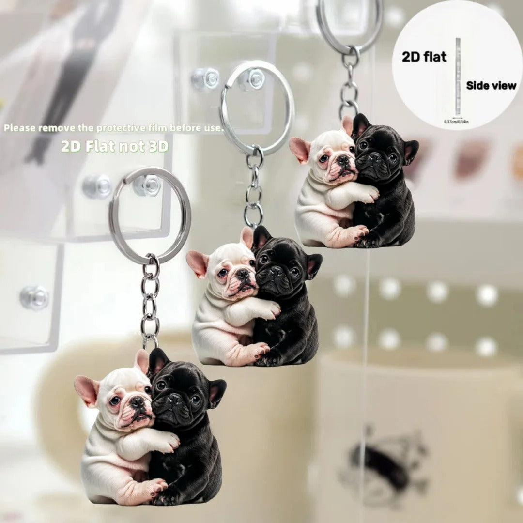 French Bulldog Hugging Frenchie Keychain – Cute 2d Acrylic Puppy Pendant Durable Dog Item