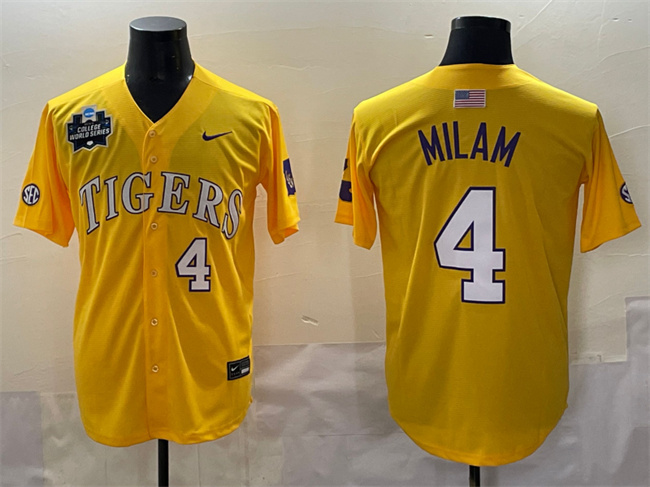 Men's LSU LA Tigers Steven Milam #4 premium Gold 2025 home jersey