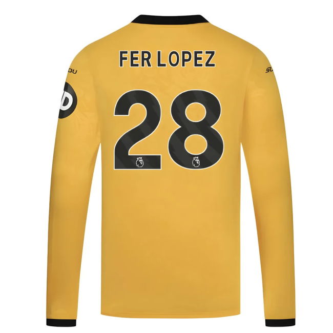Top-Quality Lopez 28 2025 2025-2026 Wolves Long Sleeve Home Shirt (...