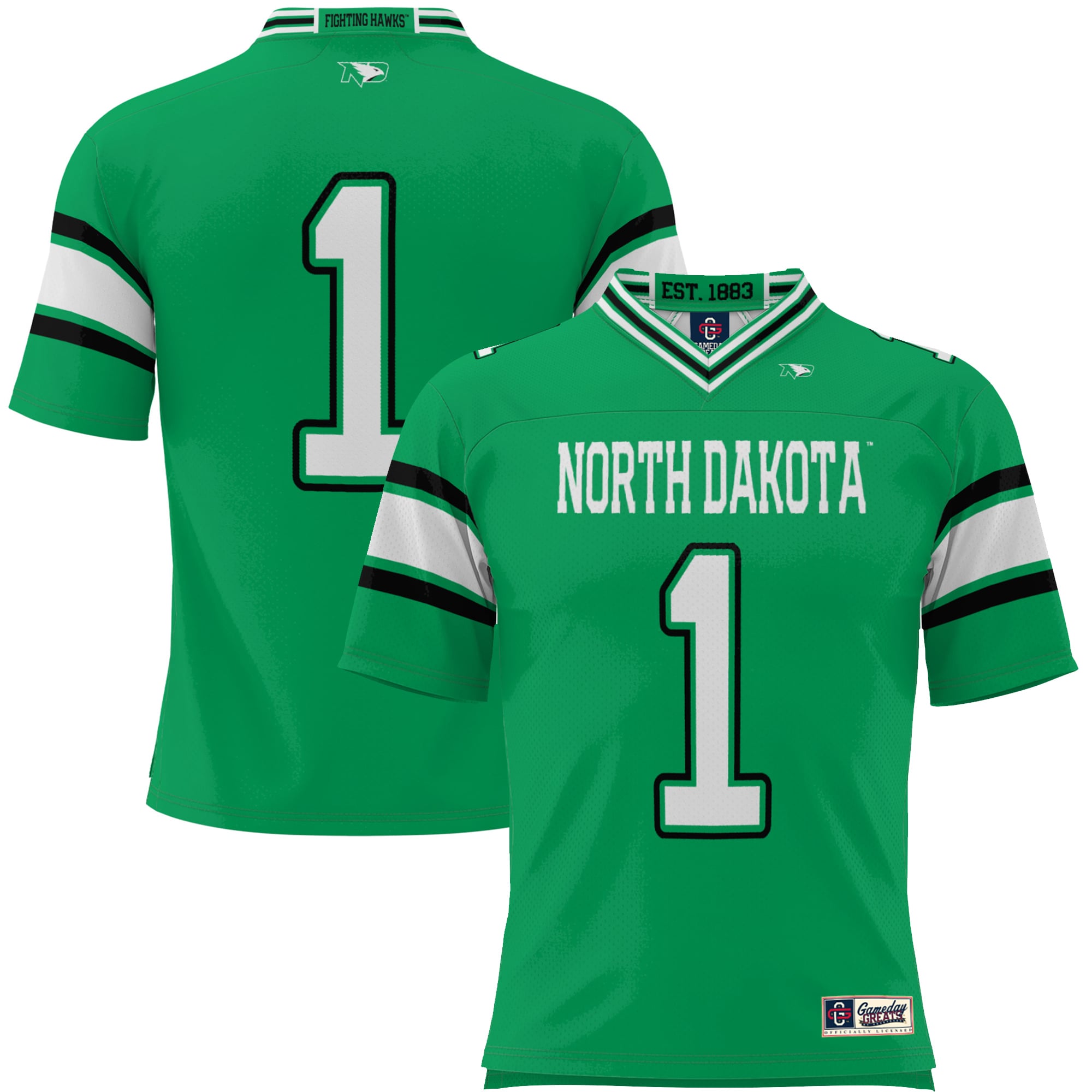 Youth #1 Kelly Green North Dakota Endzone Football Jersey
