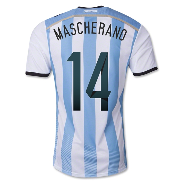 2014 Argentina 14 Mascherano Home Soccer Jersey Shirt - Official