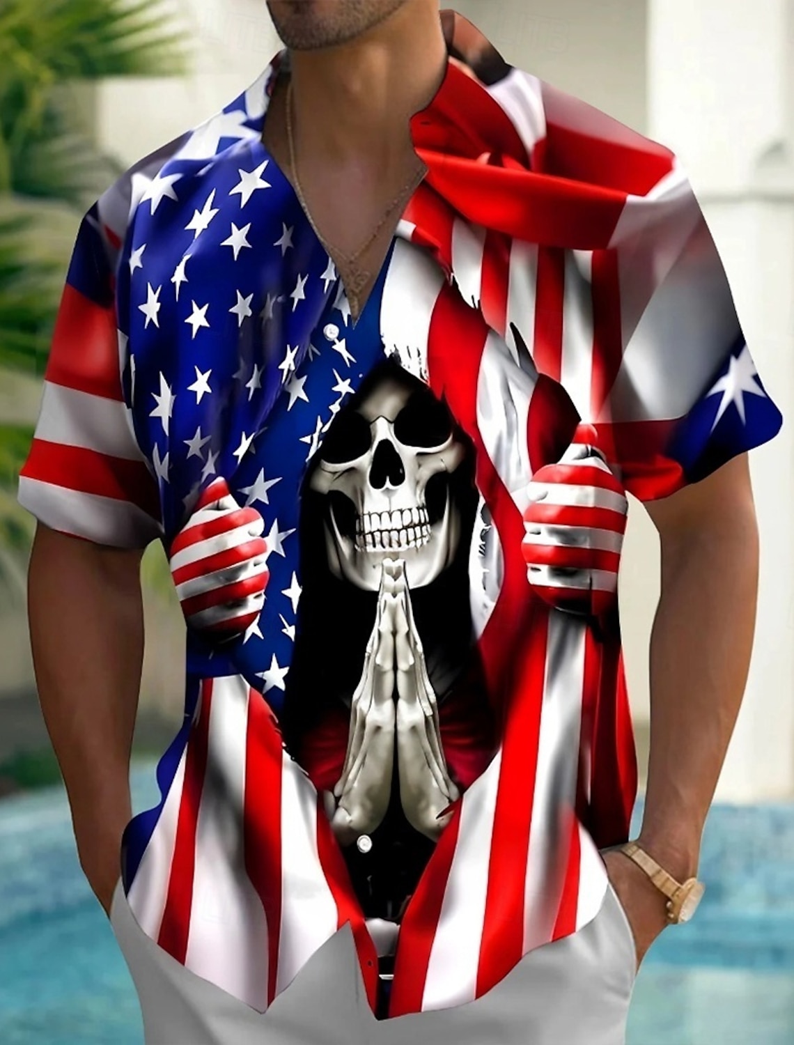 Men's 4th of July U.S. 250th Anniversary Goddess American Flag Shirt Summer Shirt Button Up Shirt Short Sleeve Patriotic Outdoor Holiday Summer Spring Turndown 3D Print Collared Shirts Front One