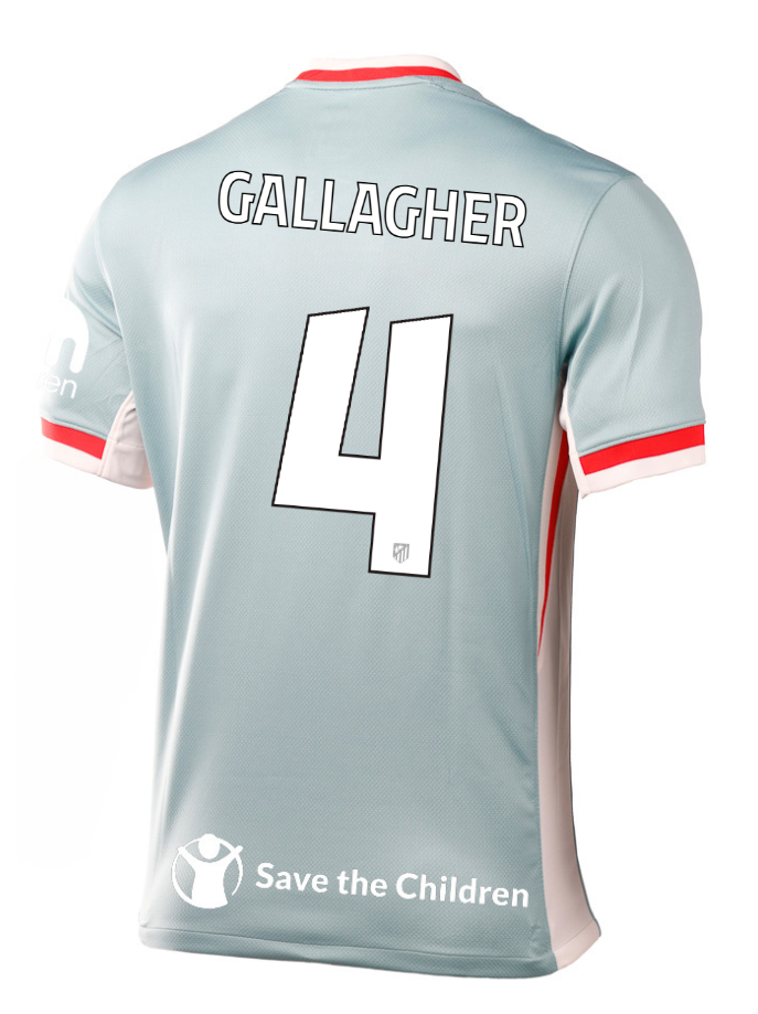 Atletico Madrid's 24-25 Champions League Away Jersey featuring GALLAGHER with the number 4
