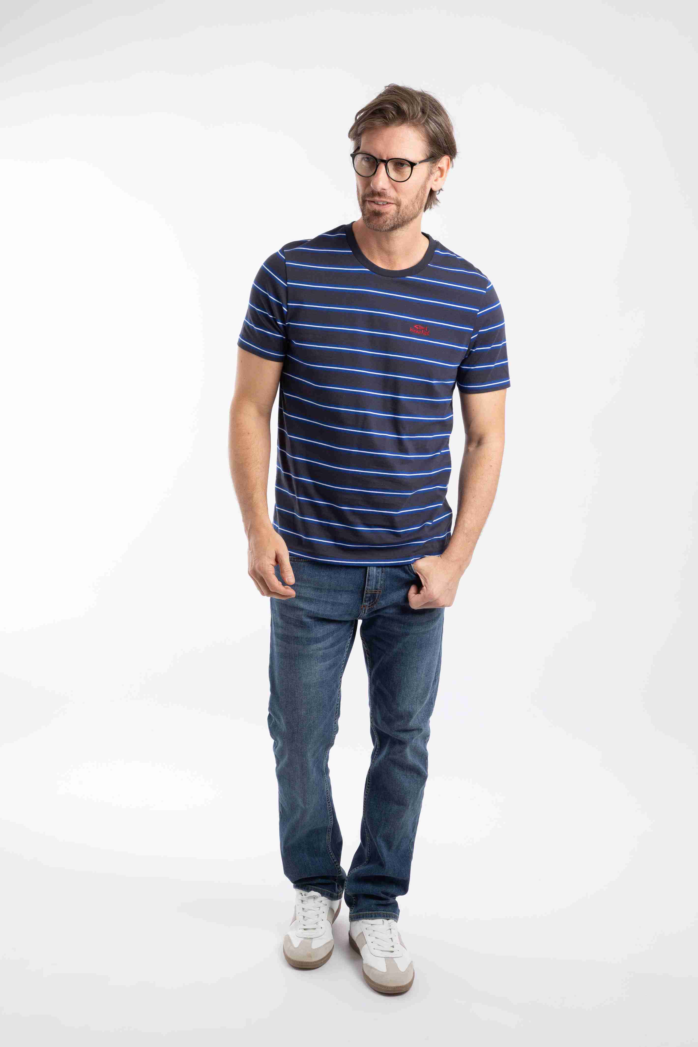 Finn Striped Branded T-Shirt Mazarine Blue