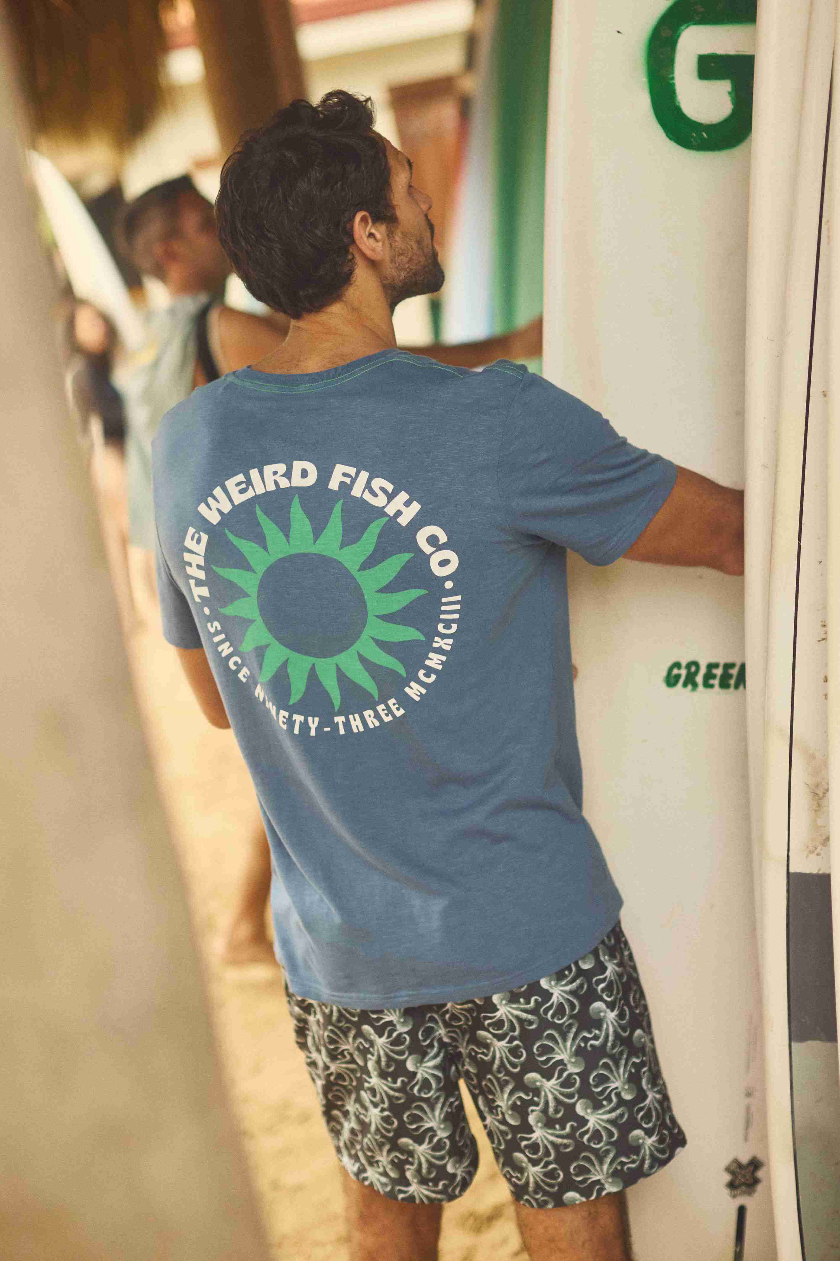 Sun Beam Back Print Graphic T-Shirt Washed Blue