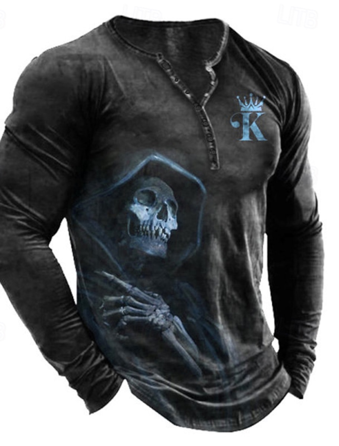 Men's T shirt Tee Henley Graphic Skull Black White Blue Green Gray 3D