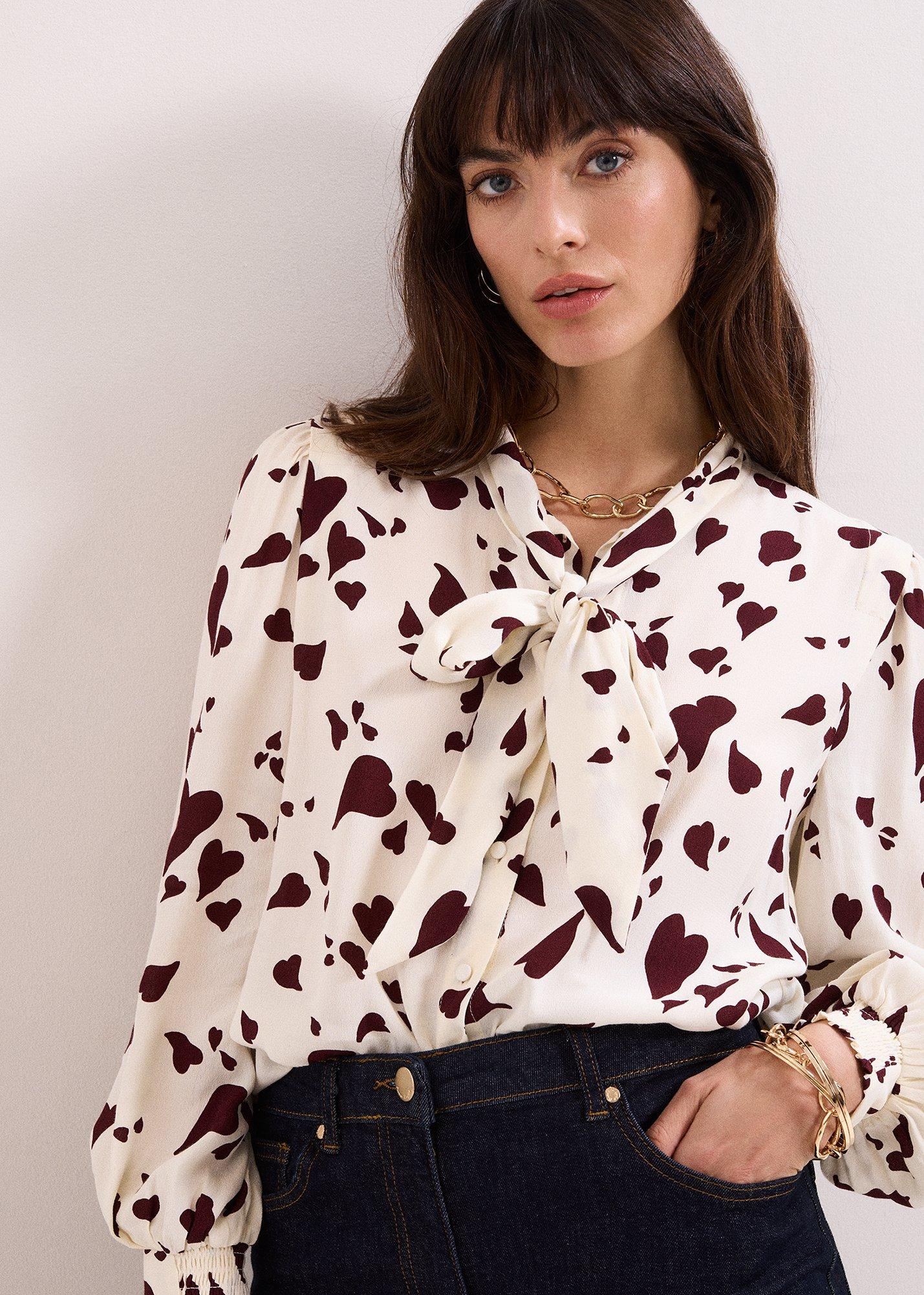 Paloma Heart Print Tie Neck Blouse
