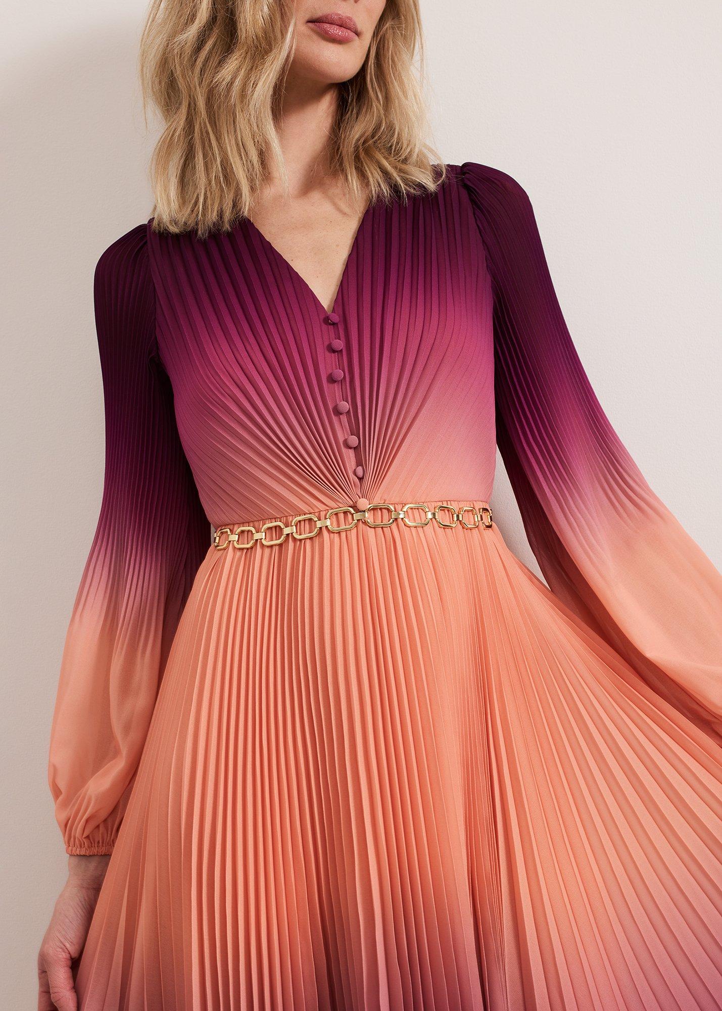 Mira Ombre Button Detail Pleat Dress