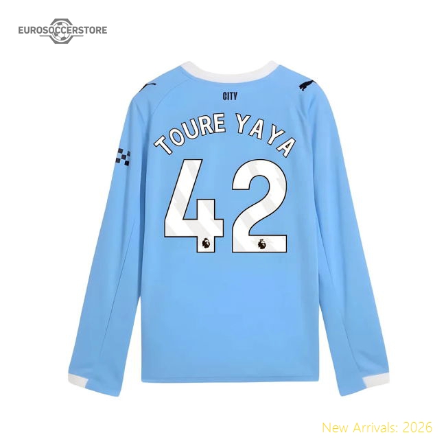 Official 2025-2026 Man City Long Sleeve Home Shirt (kids) (toure Yaya