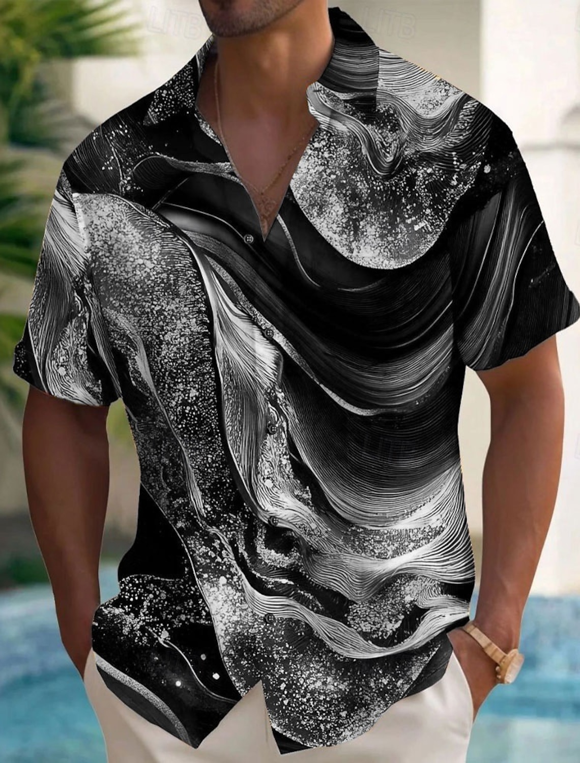 Men's Geometric Marble Abstract Art Shirt Summer Shirt Button Up Shirt Short Sleeve Fashion Casual Outdoor Vacation Dailywear Summer Spring Turndown 3D Print Collared Shirts Front One Pocket Khaki