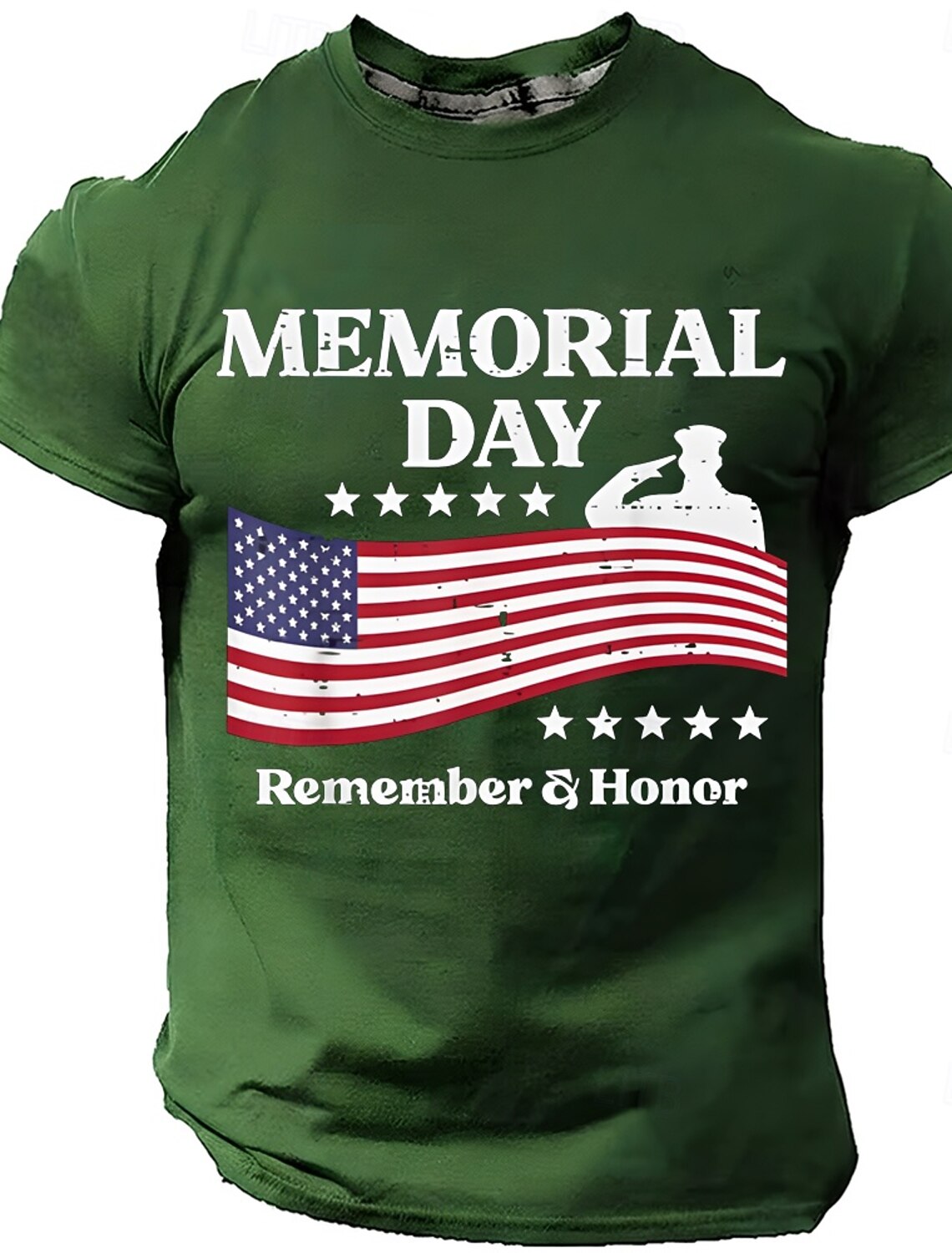 Memorial Day Remember & Honor Men's American Flag Saluting Soldier Patriotic Vintage Graphic T Shirt Short Sleeve Crew Neck Casual Tee Designer Clothing Apparel S M L XL XXL XXXL
