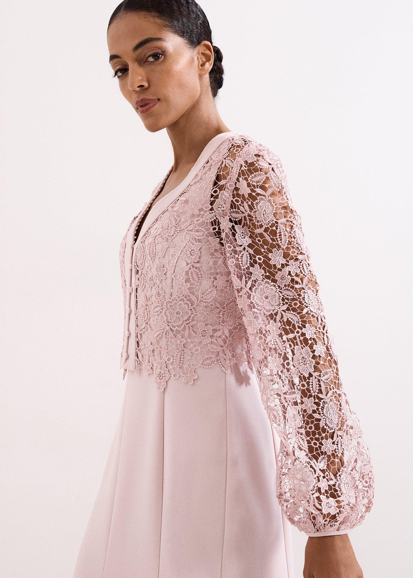 Petite Ayumi Pink Lace Top Midi Dress