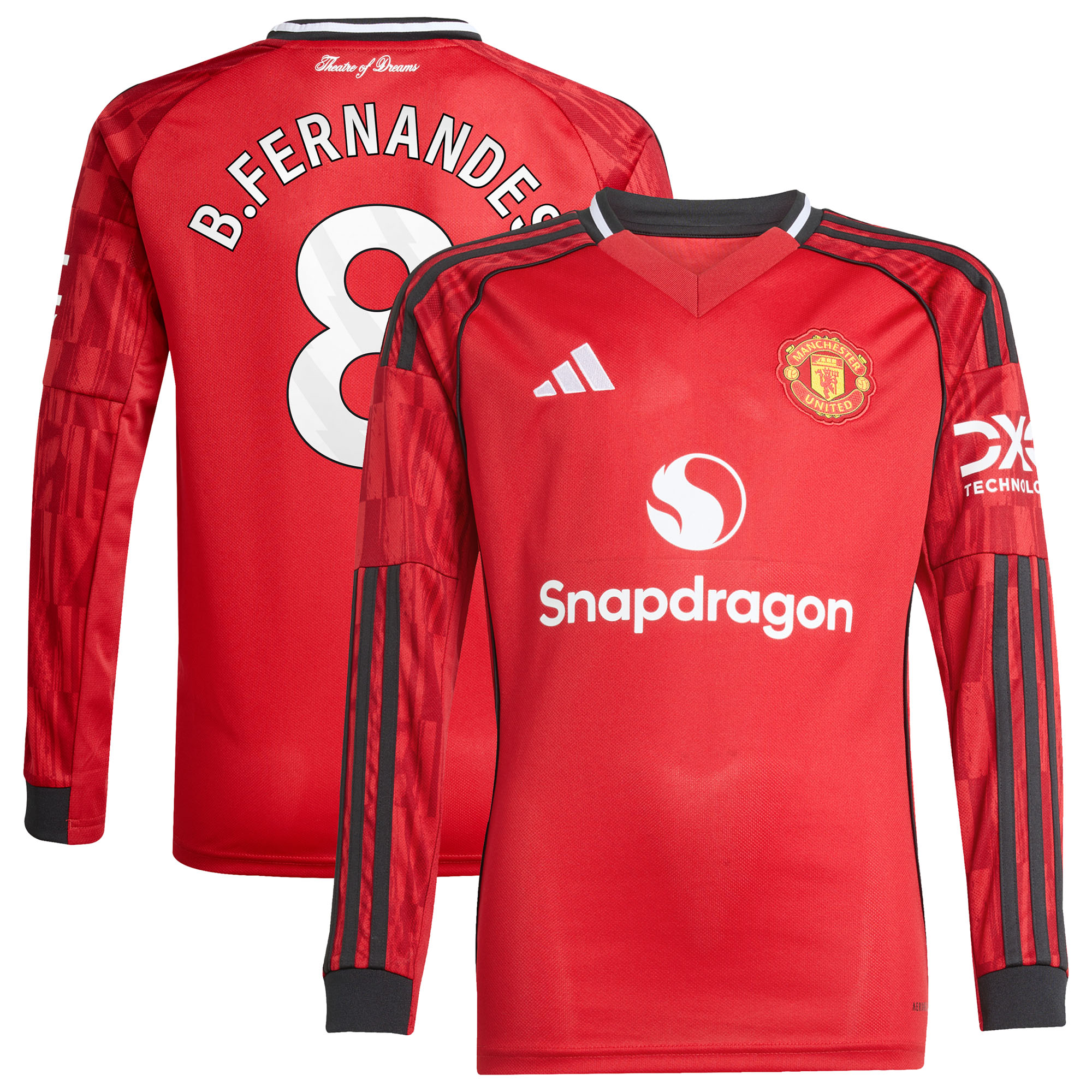 [SJH] Bruno Fernandes Manchester United Youth Home 2025/26 Replica Player Long Sleeve Jersey - Red
