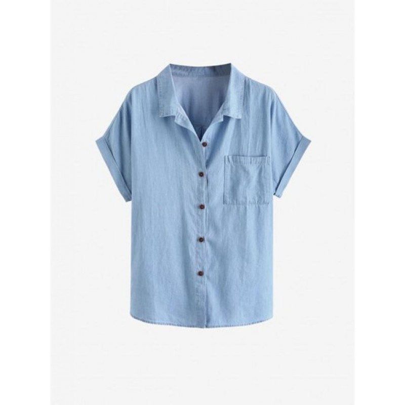 Front Pocket Cuff Sleeve Chambray Shirt YU3707