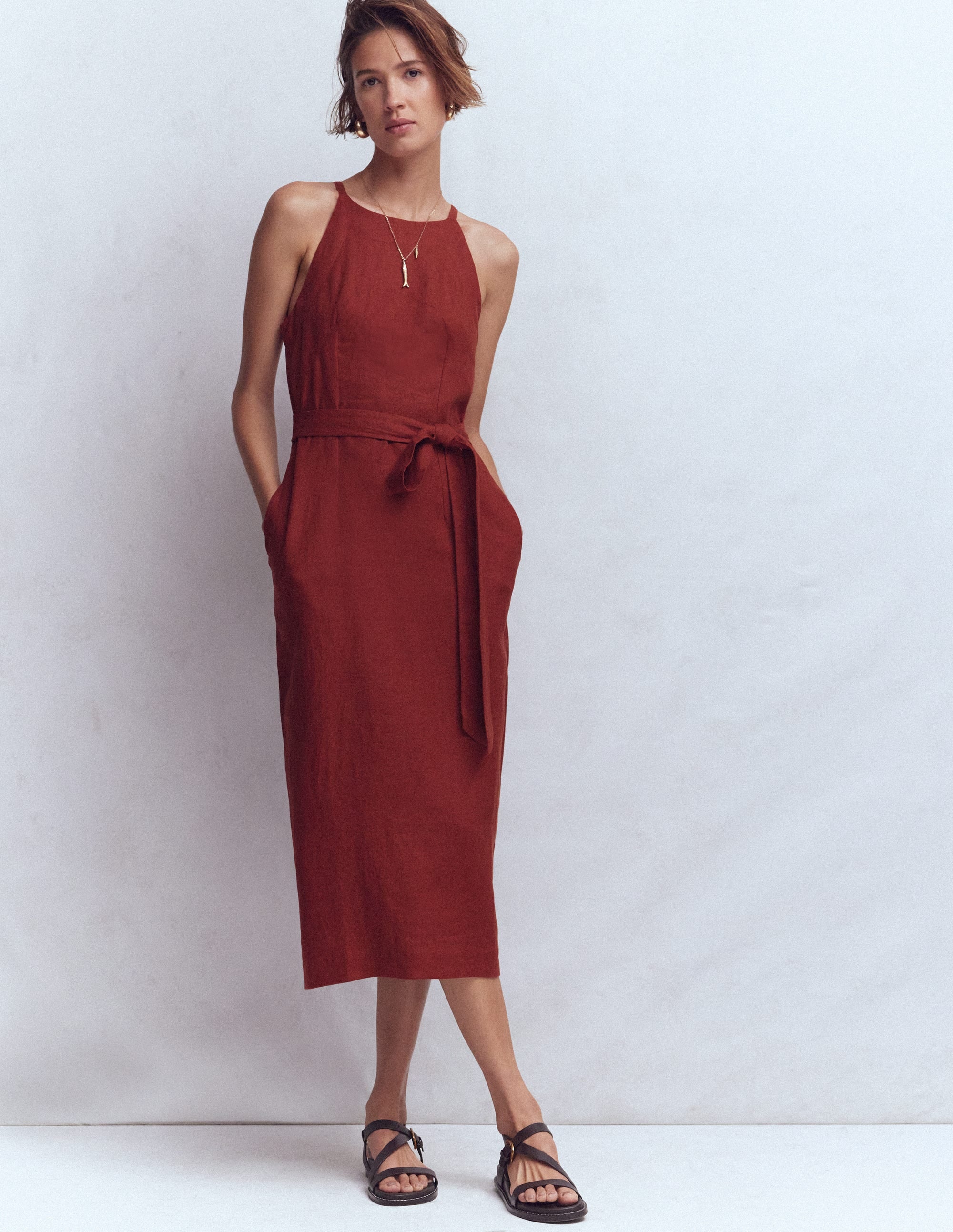 Rosa Halter Linen Midi Dress