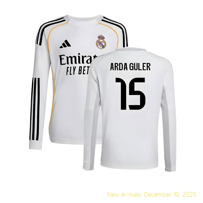 2025-2026 Real Madrid Long Sleeve RM Durable Home Shirt (Kids) (Arda