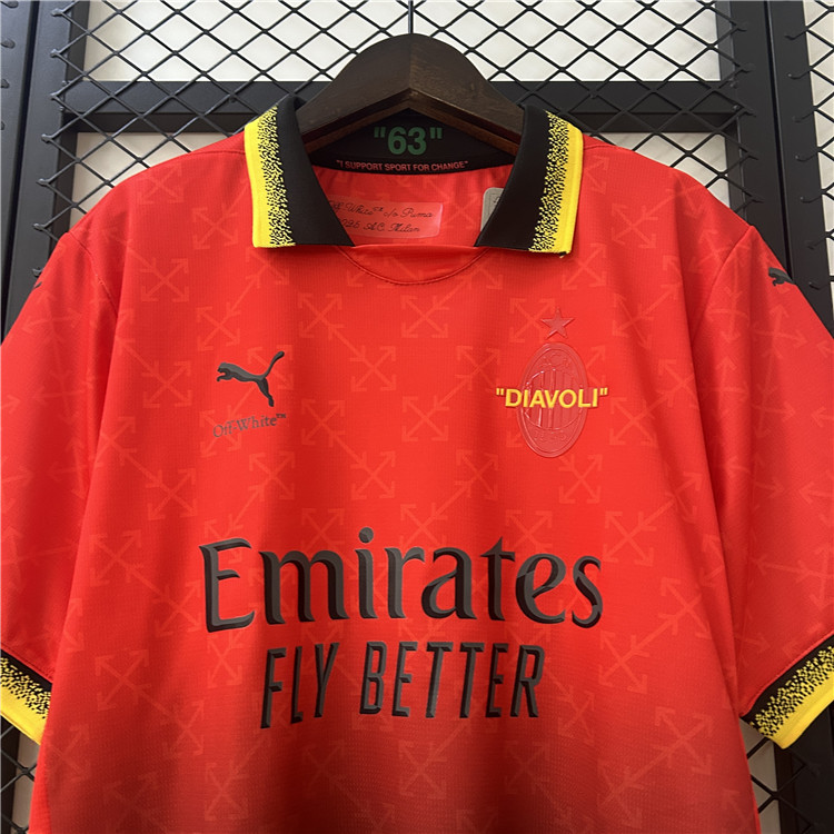 High Quality Moisture Wicking AC Milan X Off-White Shirt 2025 - Red