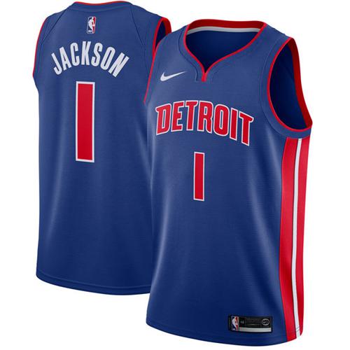 Nike Detroit Pistons #1 Reggie Jackson Blue NBA Swingman Icon Edition Jersey Mens