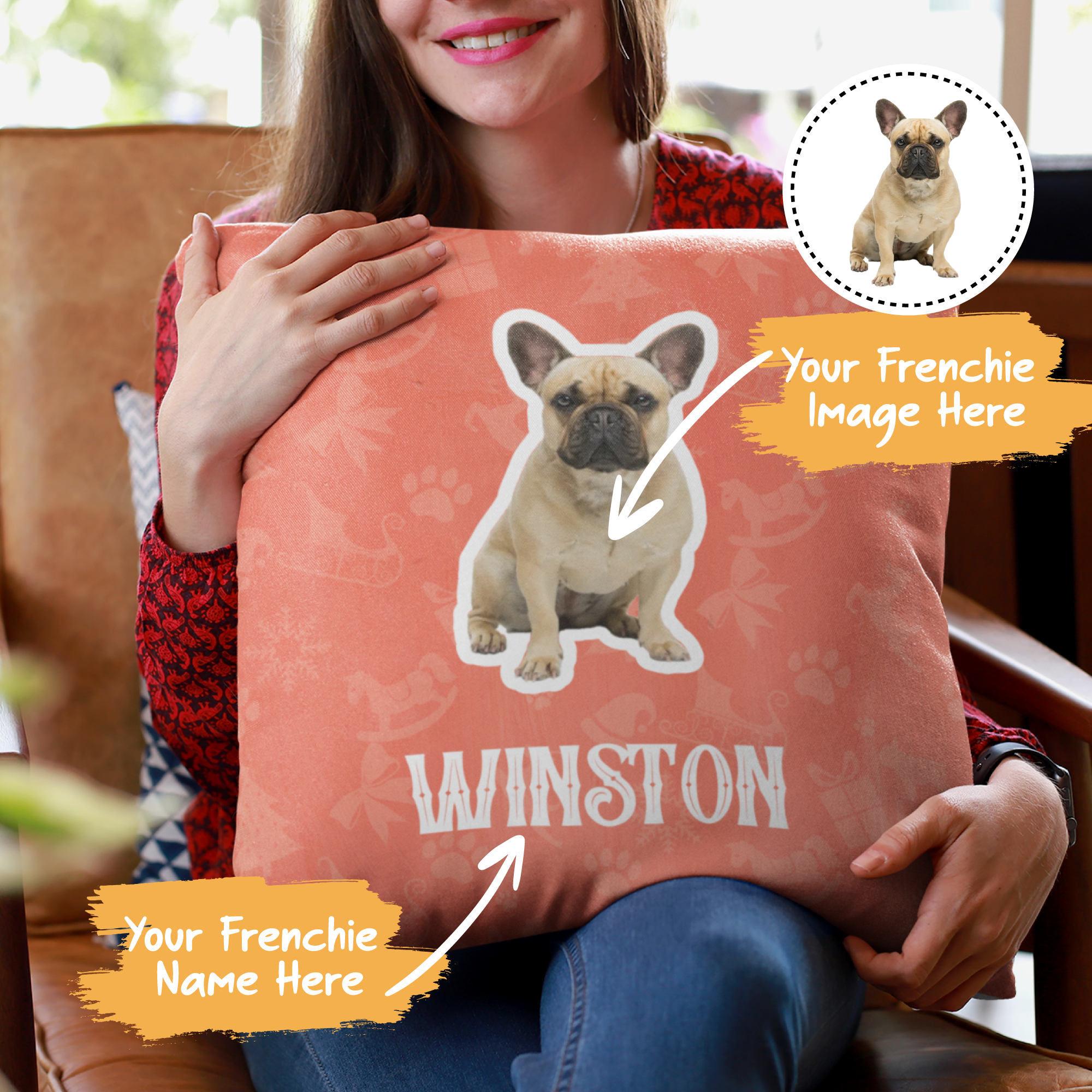 Stylish High-Quality Custom Pillow With Frenchie Photo for Daily Life