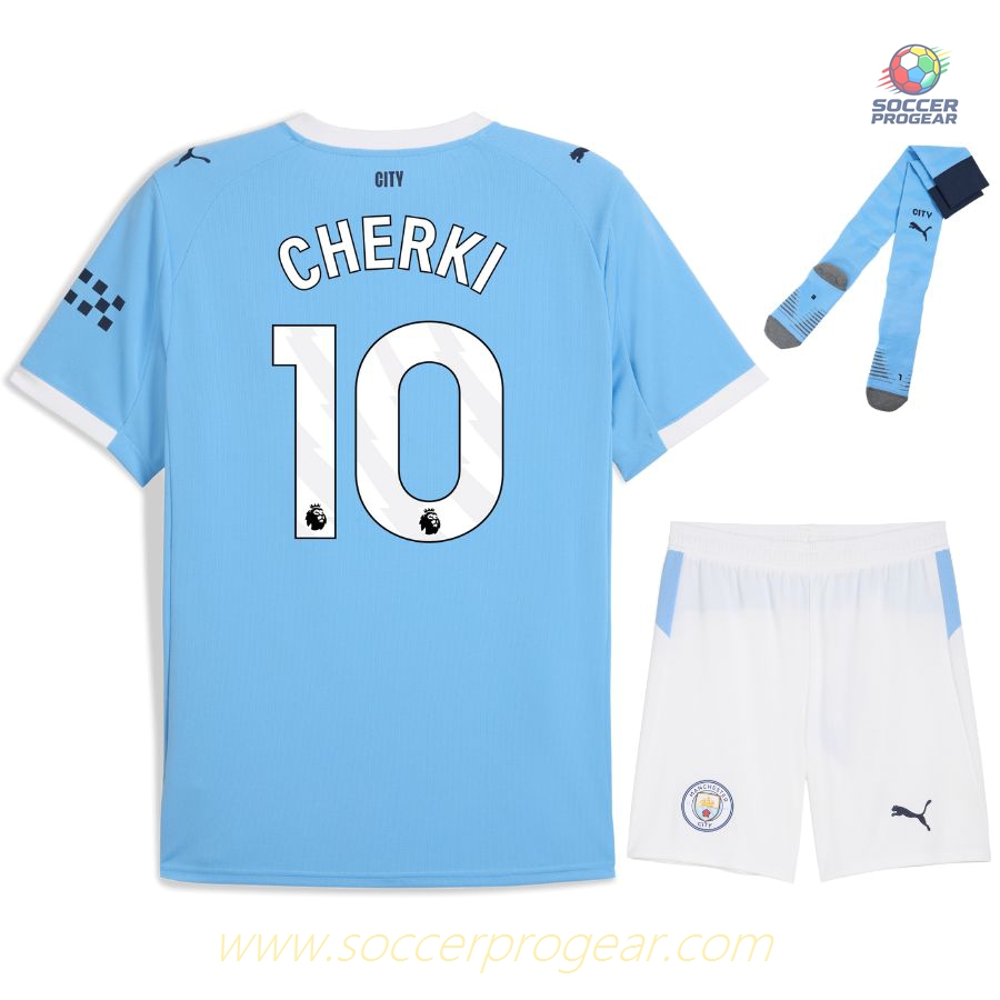 Manchester City Home Football Jersey Youth Football Jersey 2025-2026 Season Cherki