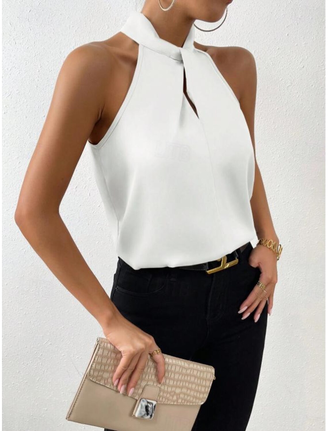 Tank Women's Plain Cold Shoulder Street Daily Fashion Halter Neck Regular Fit S