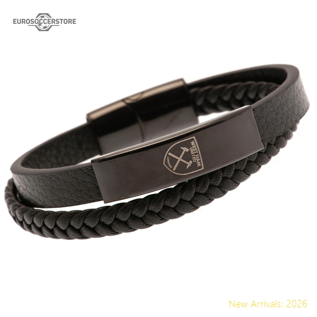 West Ham United FC Black IP Leather Bracelet