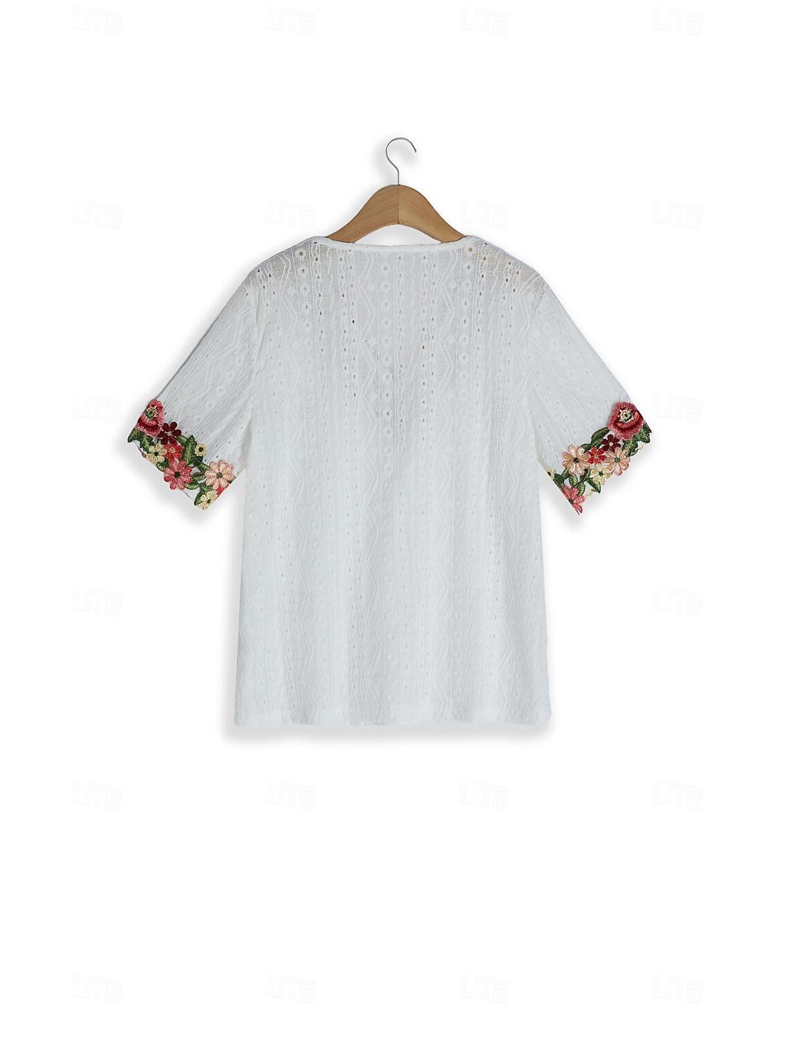 Women's Elegant Lace Tops Eyelet Blouse Floral Embroidery V-Neck Half Sleeve Summer Casual Outdoor Everyday Wear Romantic Petite Tops Summer Holiday Wear