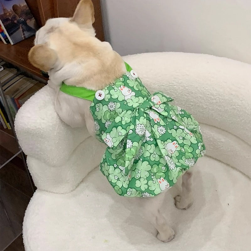 Bunessa Frenchie Princess Dress – Cute Bunny Print Summer Outfit for Dogs