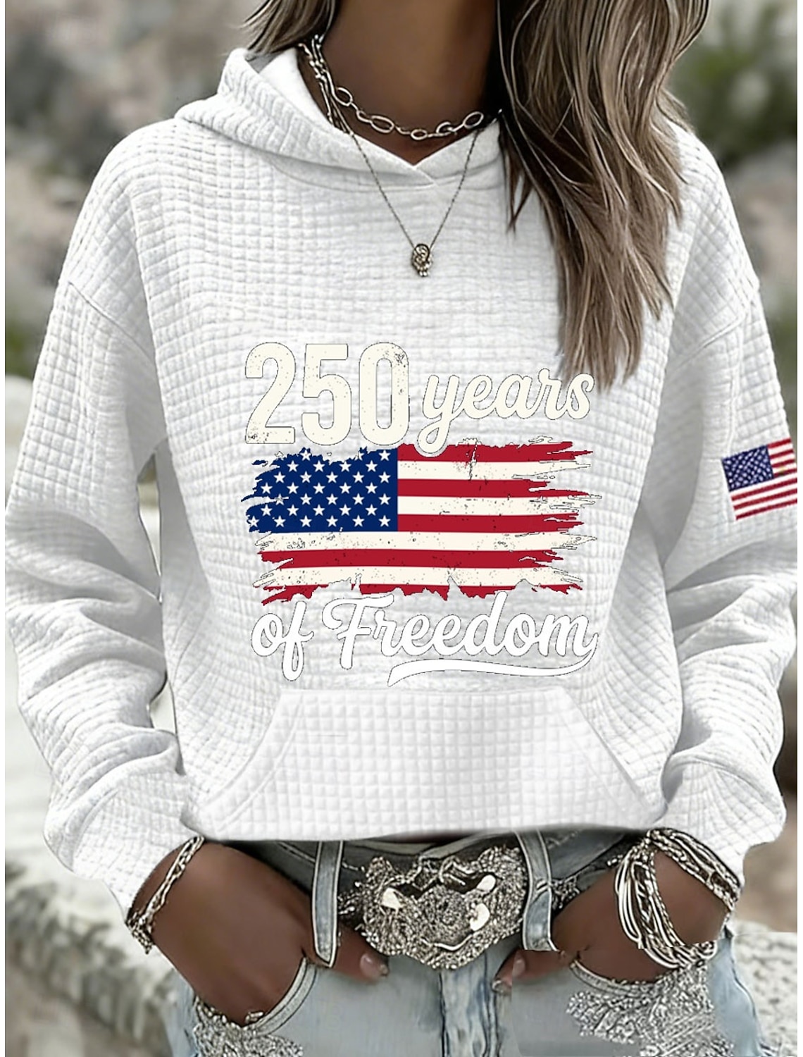 Independence Day American Anniversary Patriotic Women's Pullover Hoodie Sweatshirt Graphic Letter Warm Casual Print Long Sleeve Hooded Casual Street Dailywear Print Black White Red Gray
