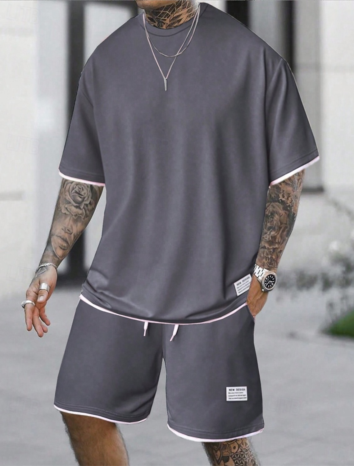 Men's Workout Set Tracksuit T shirt & Shorts Outfit Crew Neck Outdoor