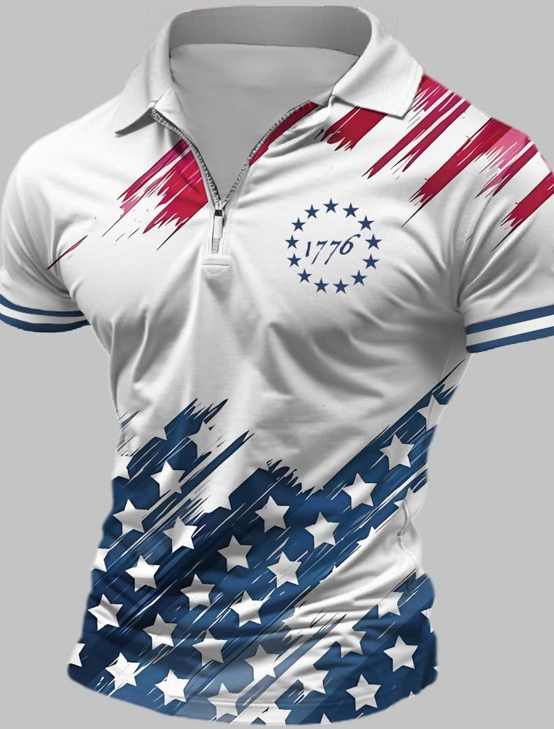 4th of July 2026 250th Men's American Flag Veterans Zip Polo Shirts Golf Shirt Short Sleeve Polo Shirts Collared Shirts Casual Streetwear Vacation Wear Party Outfits 3D Print Quarter Zip Polo Spring