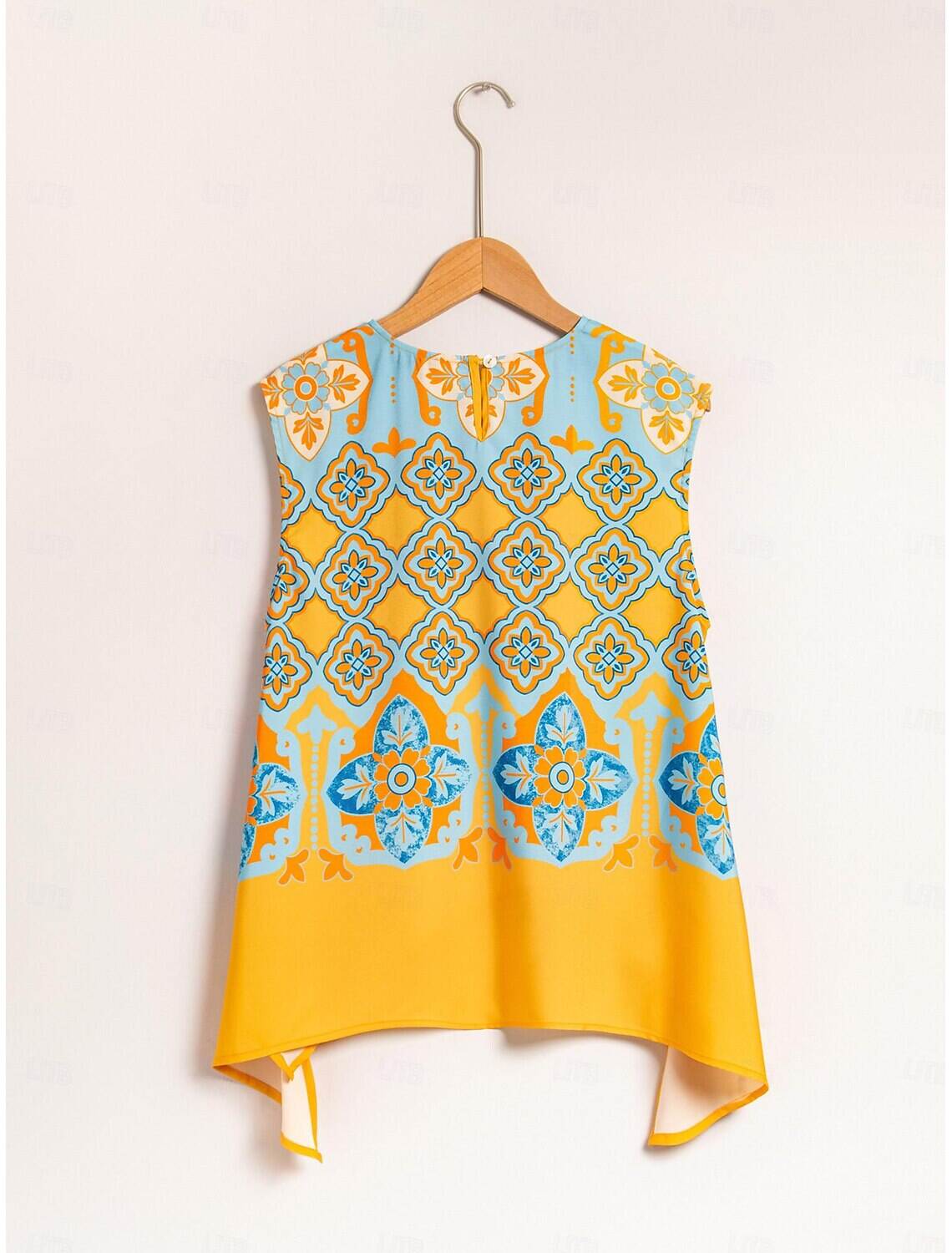 Satin Boho Double Slit Crew Neck Sleeveless Tank Top