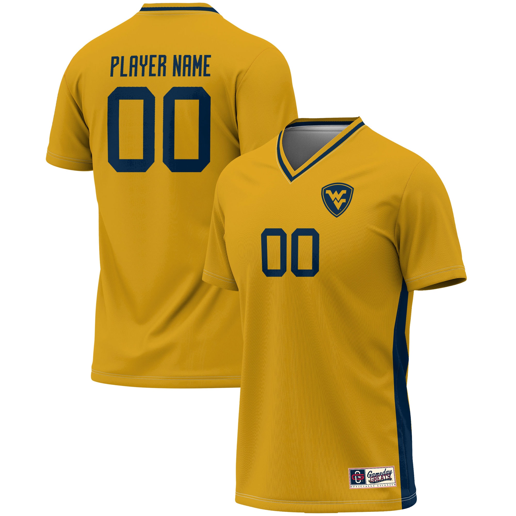 [SJH] West Virginia Mountaineers GameDay Greats Unisex Pick-A-Player NIL Lightweight Soccer Jersey - Gold