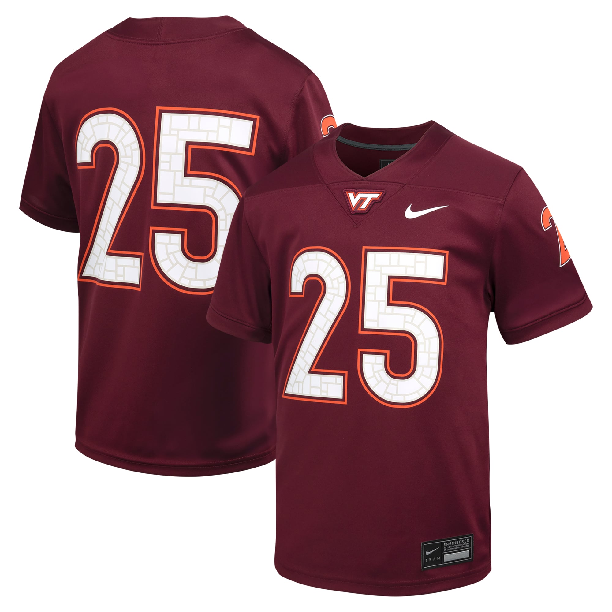 Youth #25 Maroon Virginia Tech Hokies Football Jersey