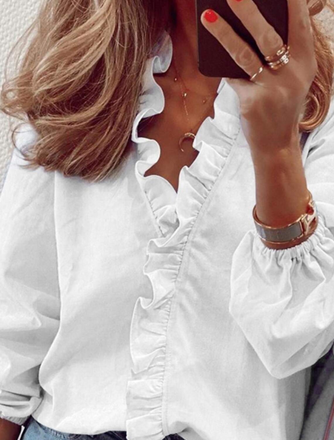 Women's Shirt Blouse Graphic Floral Ruffle Lace Trims Long Sleeve Casual Daily Basic Elegant V Neck Floral S