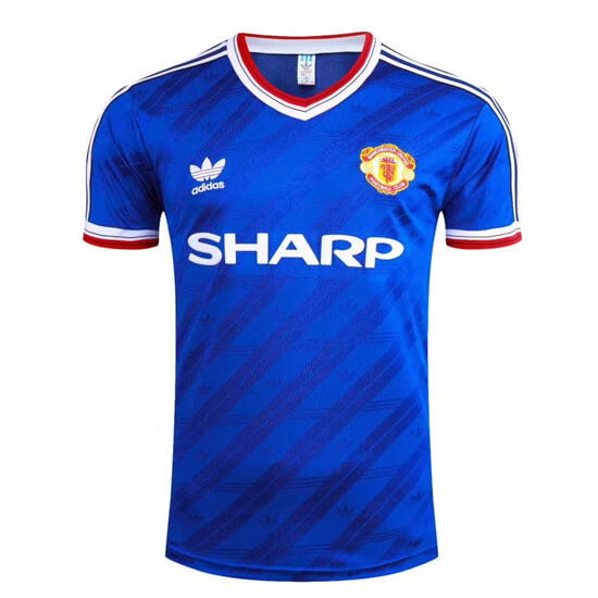 1986 MANCHESTER UNITED AWAY BLUE RETRO SOCCER JERSEY SHIRT - Official