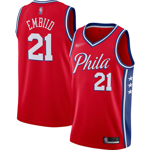 Red PHI Joel Embiid #21 Nike Fan Edition Jersey NBA Fan Apparel