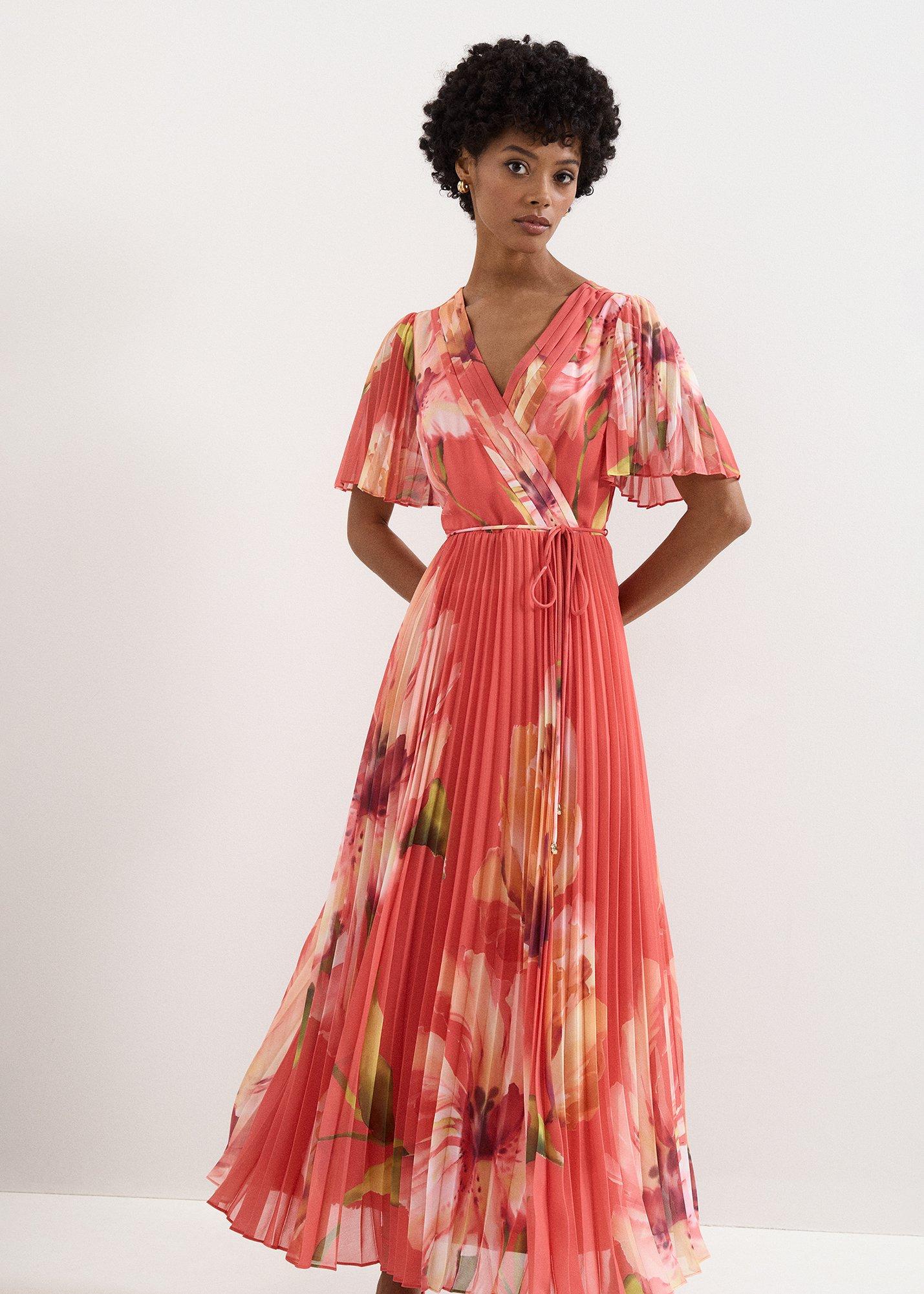Petite Abigail Pleated Print Maxi Dress