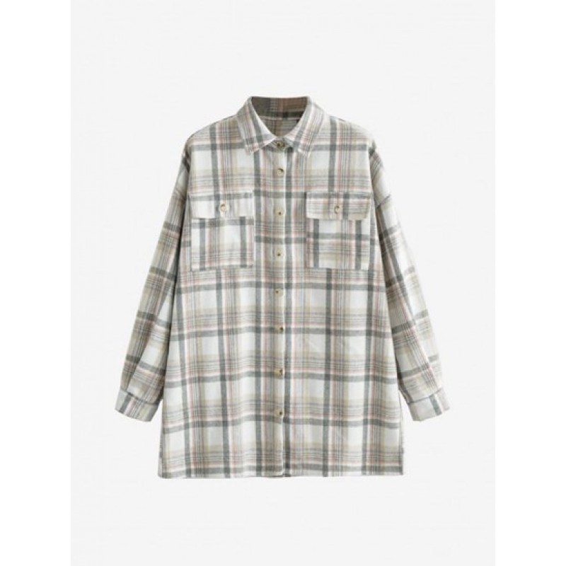 Plaid Drop Shoulder Pockets Shirt TP9591