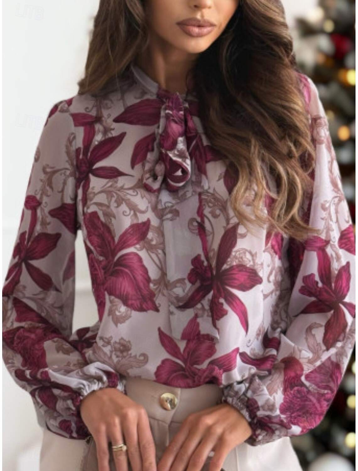 Women's Shirt Blouse Casual Floral Regular Tops Long Sleeve Turtleneck Buttons Print Regular Fit Daily Spring & Fall